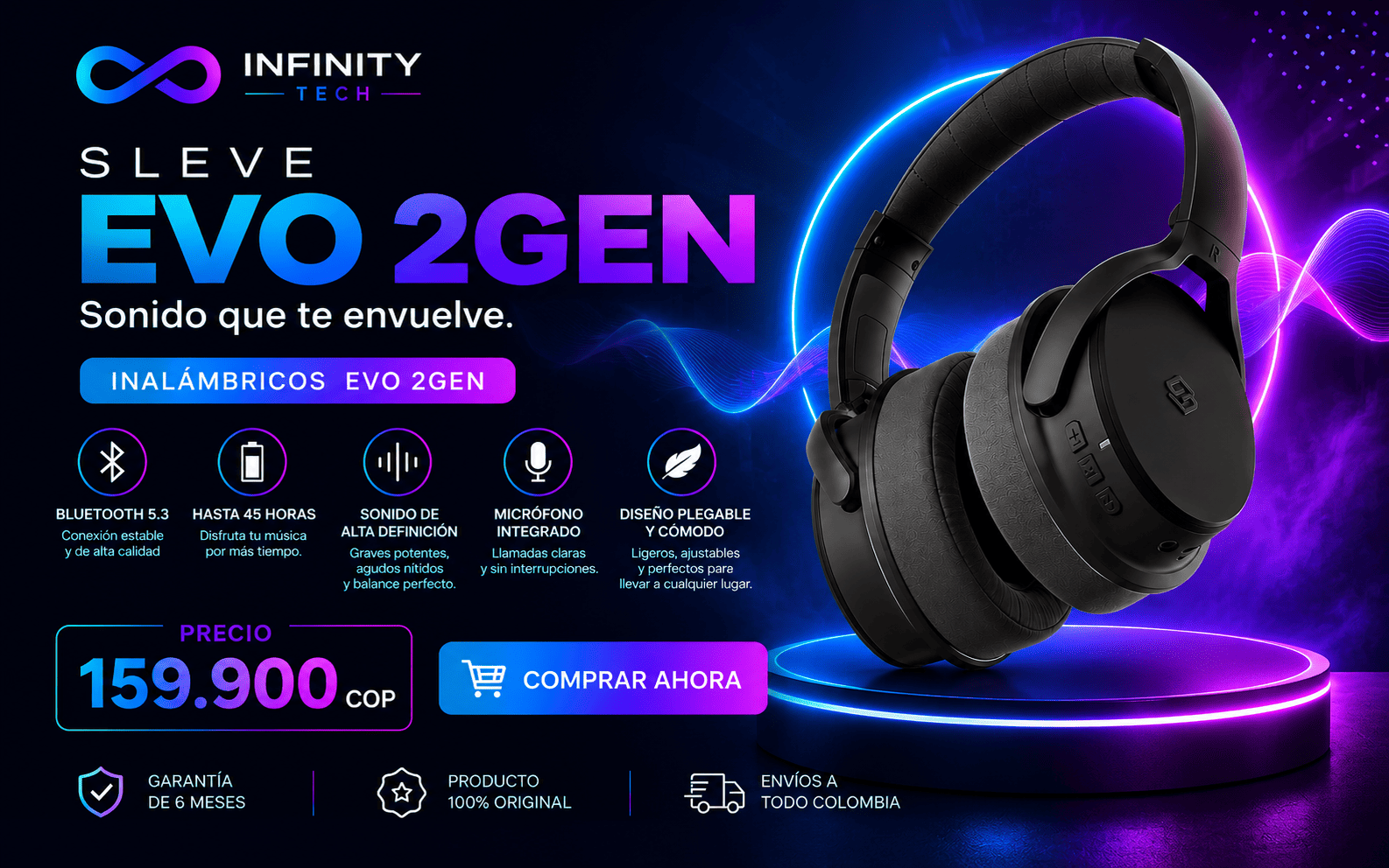 Auriculares EVO 2GEN_ Tecnología Neón - mostrador - comprimido.